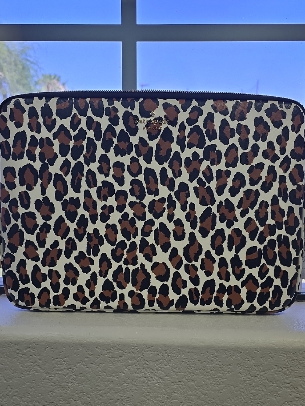 kate spade Leopard Print Zip Pouch in Brown, Black & White